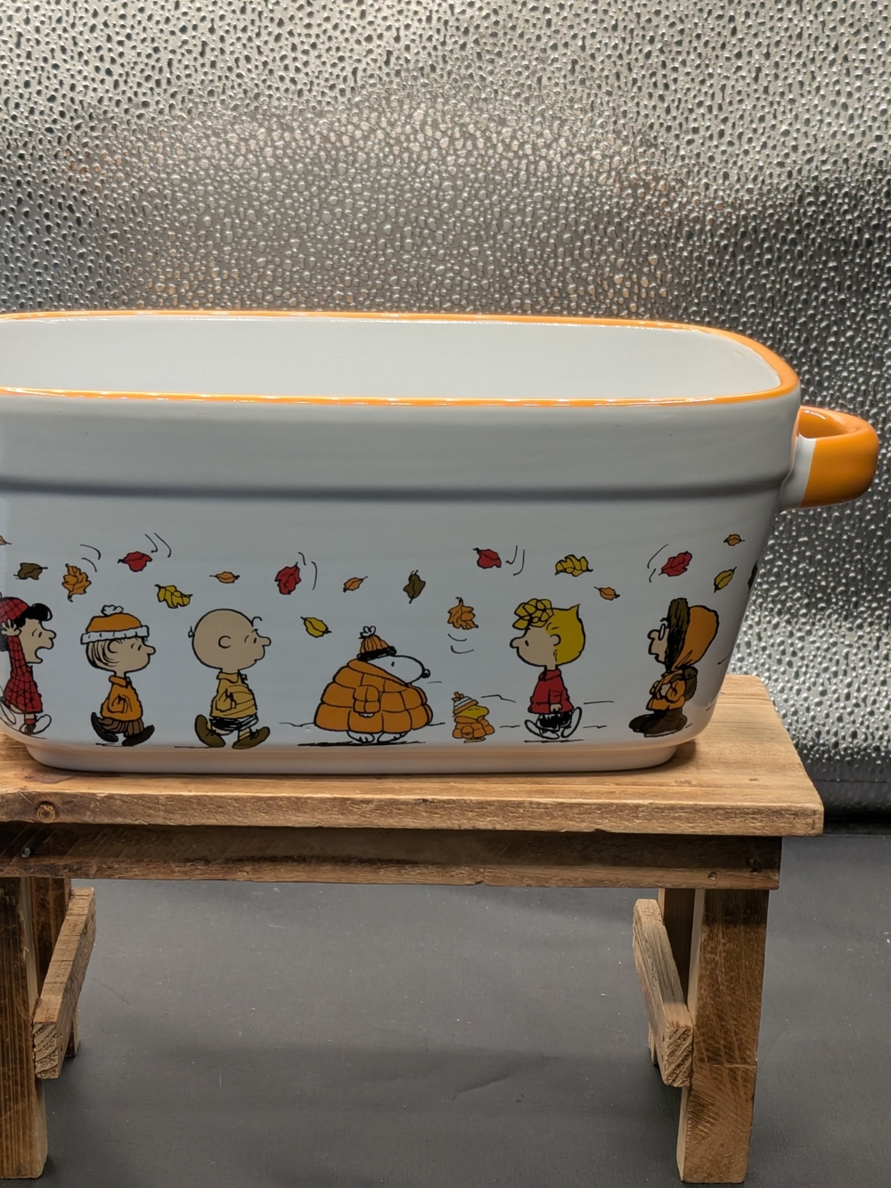 Peanuts Ceramic Baking Dish in White with Orange Accent